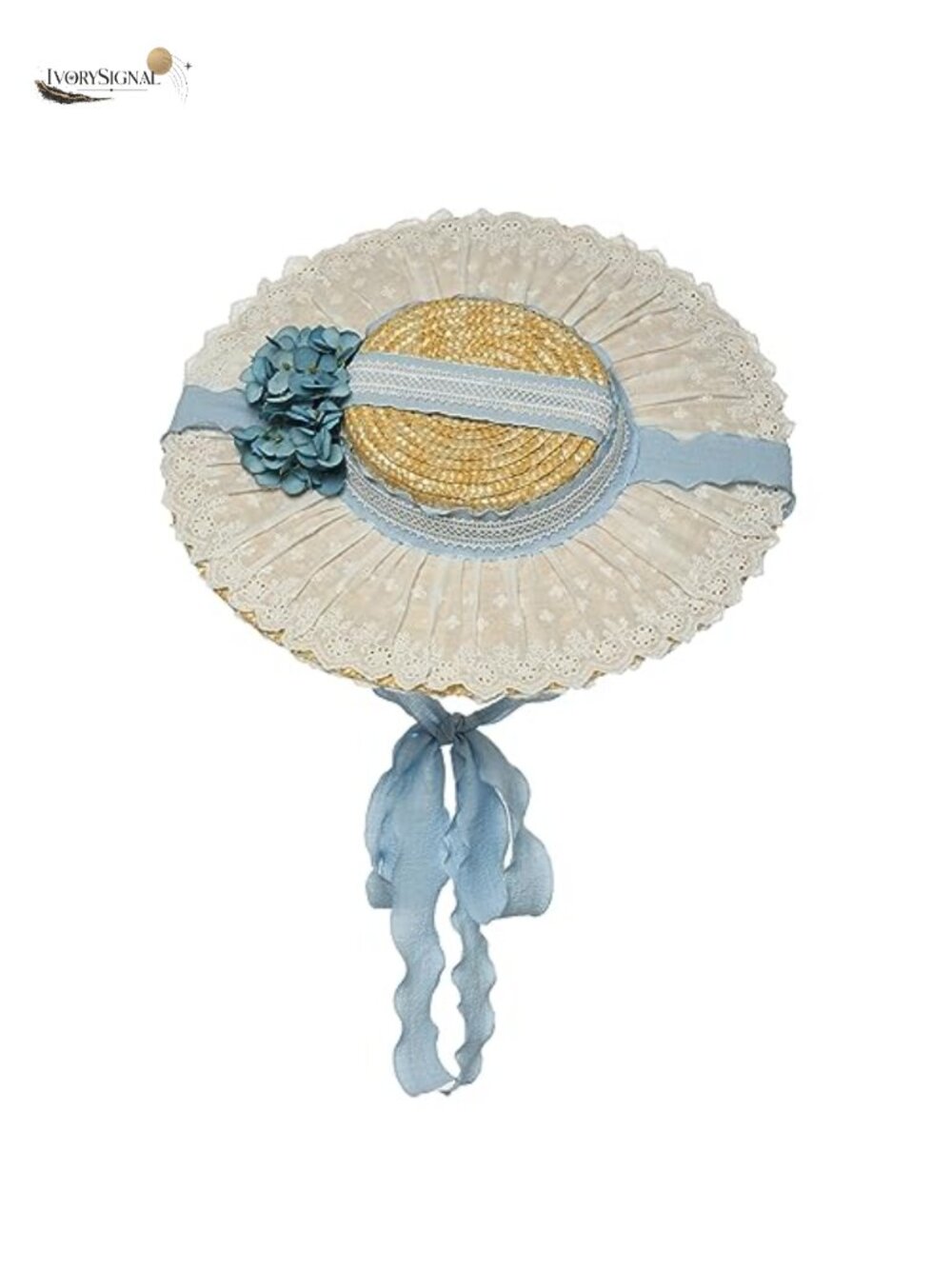 Victorian Tea Party Straw Sun Hat with Lace Flowers